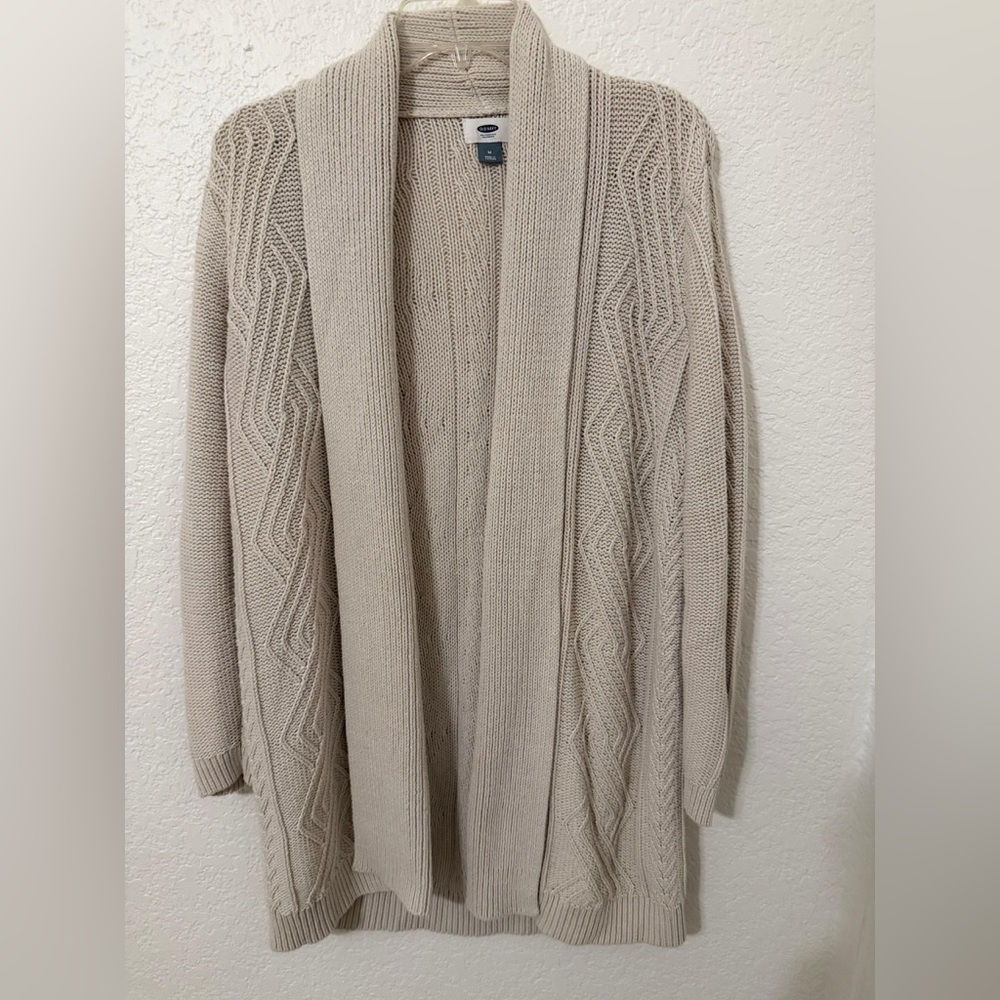 Old Navy Beige Open Front Cable Knit Cardigan Sweater Size Medium